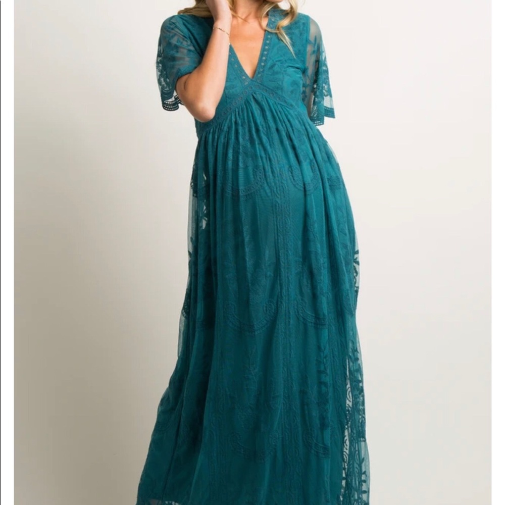 NWT large Teal lace mesh overlay maternity dress pink blush